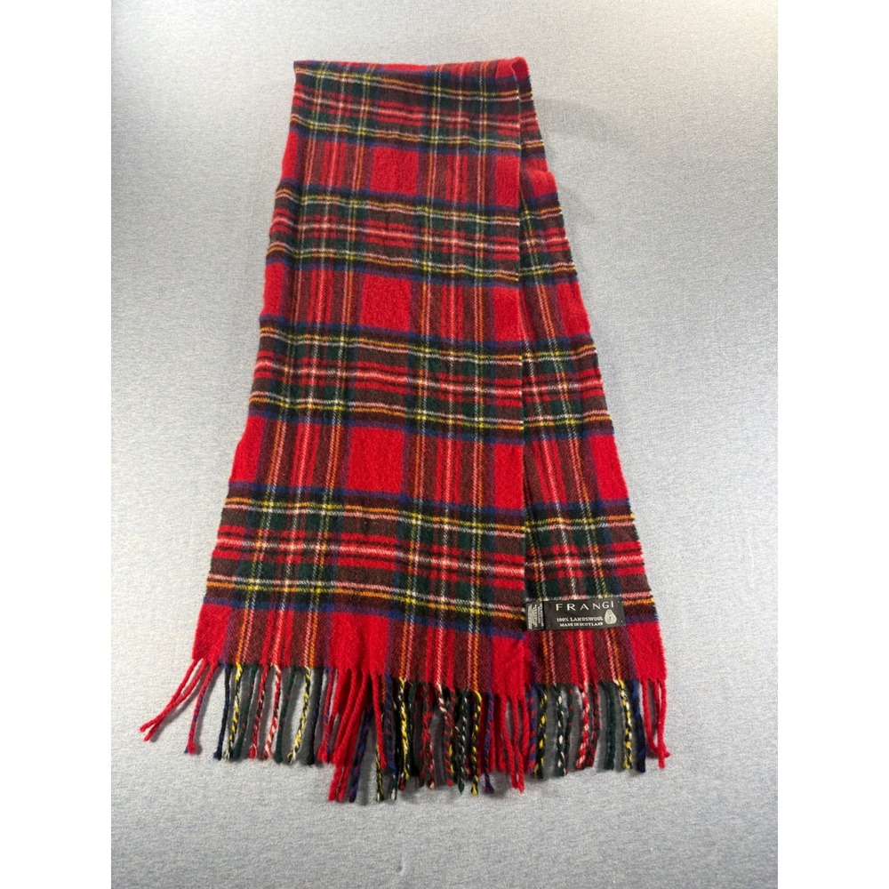 Frangi 100% Lambswool Scarf Made in Scotland Red Tartan Plaid Fringe Classic